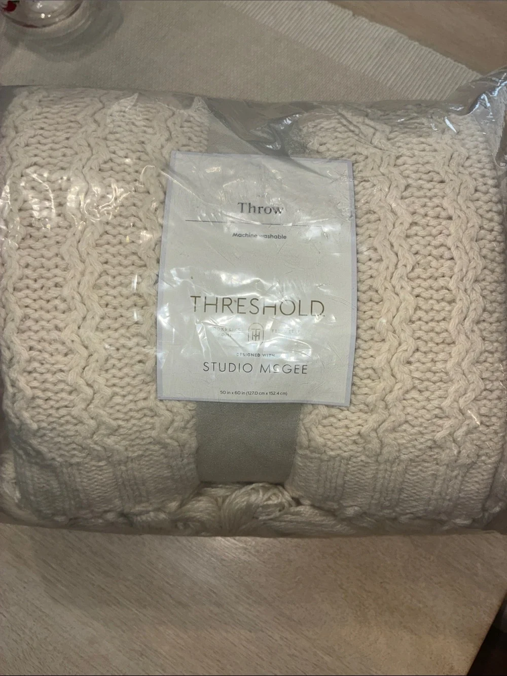 Studio McGee Knit Throw Blanket Cream with Fringe